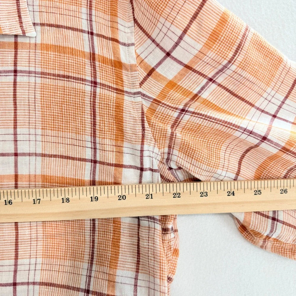 Banana Republic Linen Shirt Large Orange Plaid Coastal Beachy Minimalist Rustic
